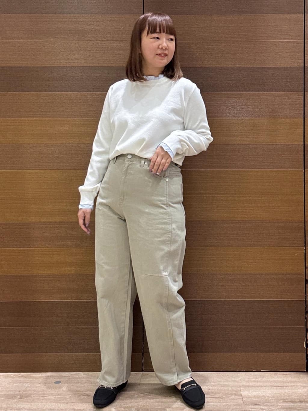 yumeさんの「OPAQUE.CLIP｜襟フリルドッキングニット【洗濯機OK】」を使ったコーディネート