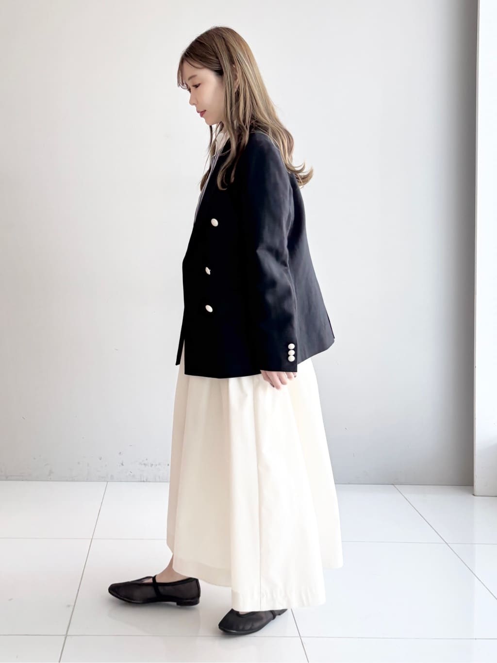清水夏姫さんの「DRESSTERIOR｜【セットアップ可】リネンブレンドダブルブレストジャケット」を使ったコーディネート