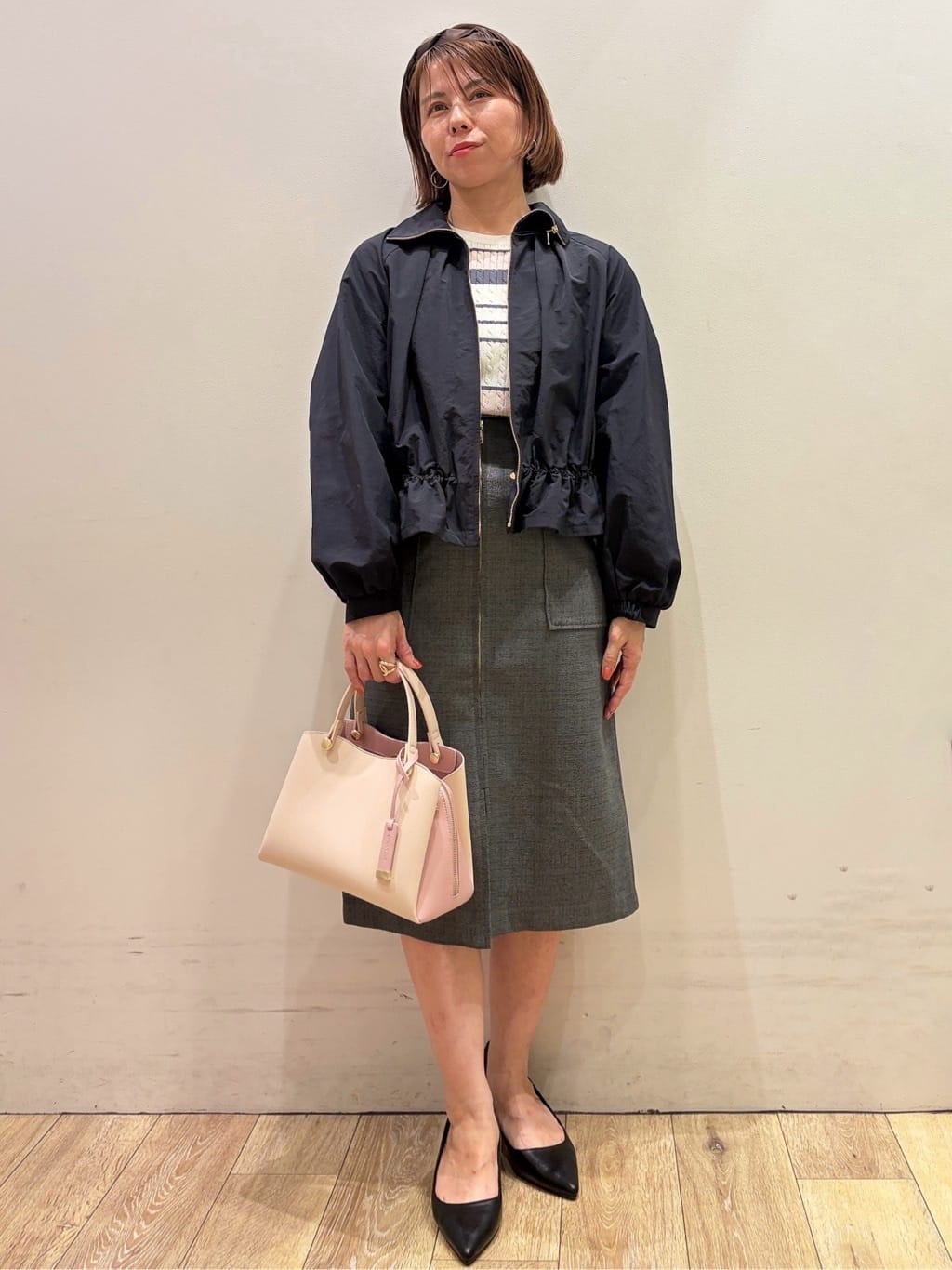 YUKOさんの「index｜ランダムボーダーケーブルニット【洗濯機OK／抗ピル】」を使ったコーディネート