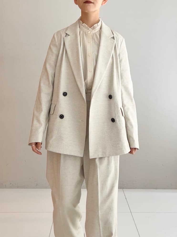 OCHIAIさんの「DRESSTERIOR｜【セットアップ可/吸水速乾/ウォッシャブル】リネンブレンドオックスダブルジャケット」を使ったコーディネート