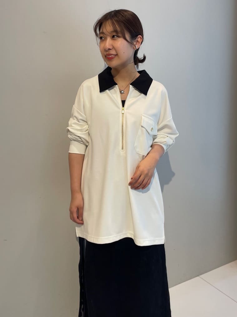 abeさんの「tk.TAKEO KIKUCHI｜ハードポンチクレリックハーフジップカットソー/ポケット/襟配色/バイカラー」を使ったコーディネート