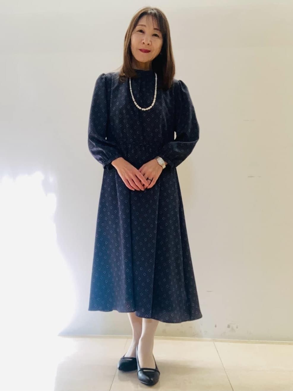 kurodaさんの「Reflect｜【きちんと見え／通勤／セレモニーにおすすめ◎】ドット&times;ダイヤ柄ワンピース」を使ったコーディネート
