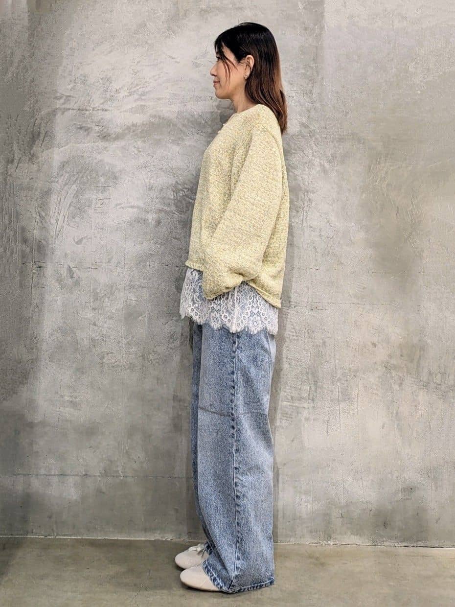  E.Yさんの「THE SHOP TK｜MIXカラーで軽やかに テープヤーンニット」を使ったコーディネート
