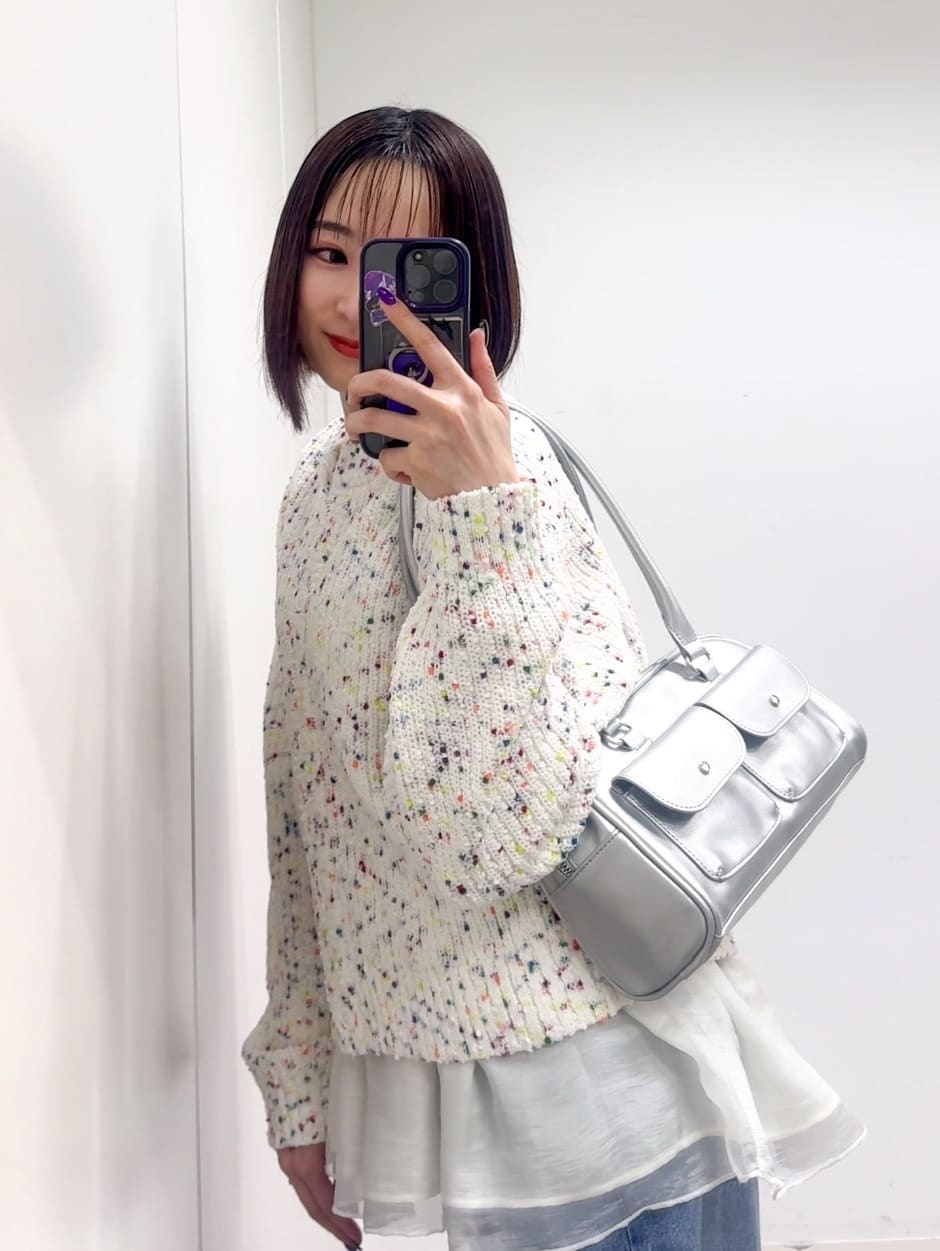 𝐜𝐡𝐢𝐤𝐚さんの「SHOO･LA･RUE｜【洗濯機可/前後2WAY】ぽこぽこニットカーディガン」を使ったコーディネート