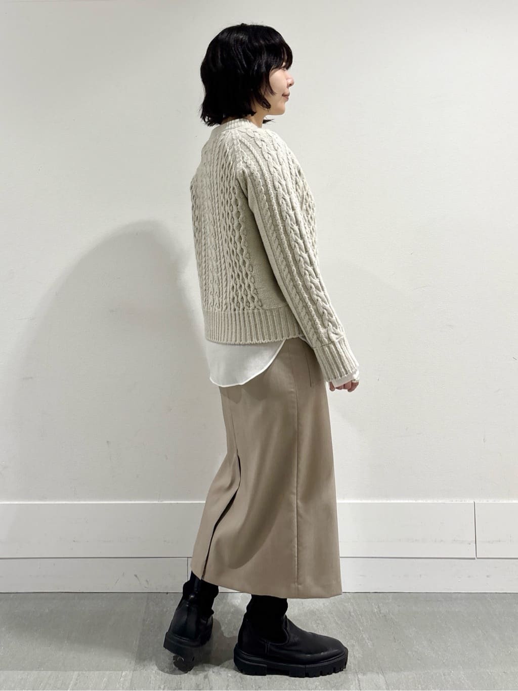 モエカさんの「UNTITLED｜【洗える】スポンディッシュ ケーブル柄ニット」を使ったコーディネート