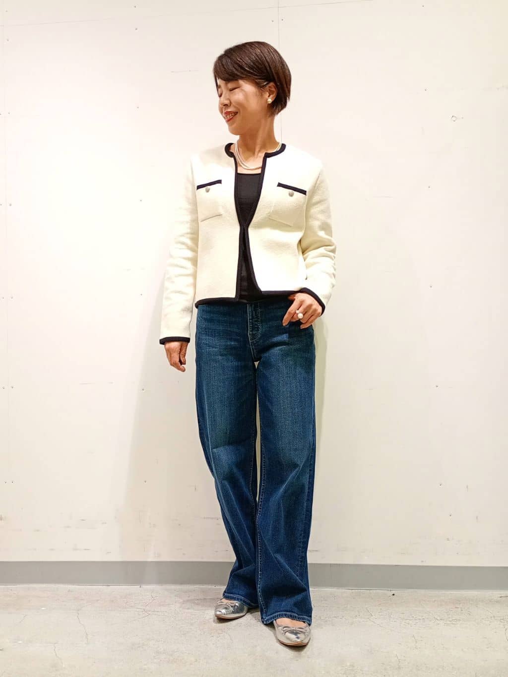 Kさんの「INDIVI｜【軽量】ブークレジャケット ニットカーディガン」を使ったコーディネート