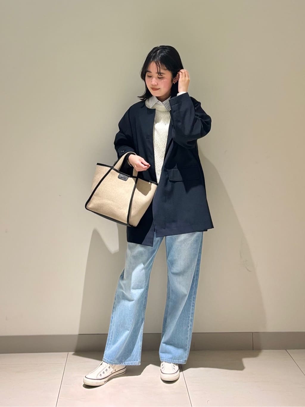 mayuさんの「Dessin｜【花粉ガード/撥水加工/洗える】クルーネックスプリングコート」を使ったコーディネート