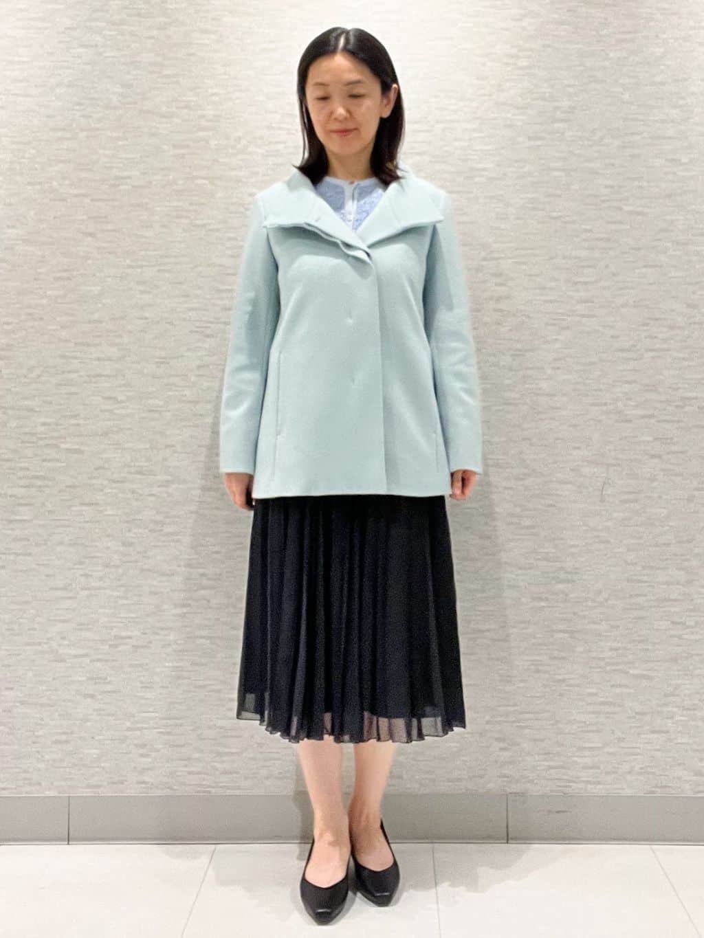 marikoさんの「Reflect｜【SS-4Lサイズ／衿が顔に当たらない◎】スタンドネックミドルコート」を使ったコーディネート