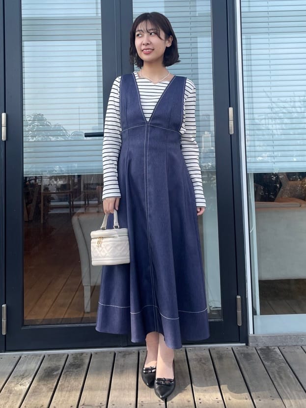abeさんの「Couture brooch｜【洗える】デニムライク細リボンジャンスカ」を使ったコーディネート