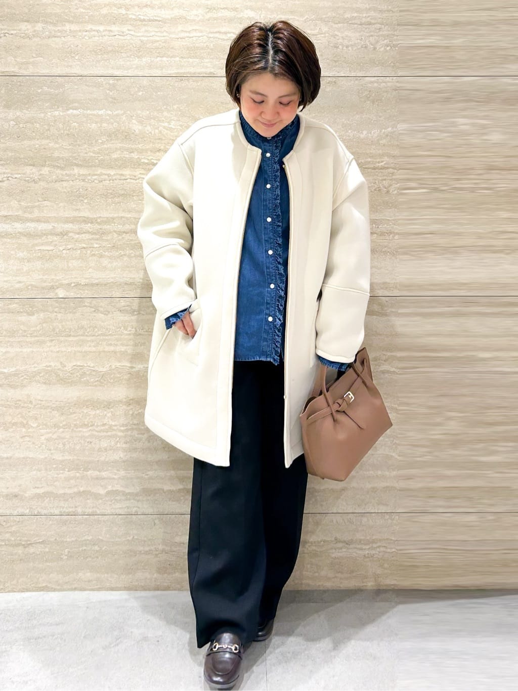 NAMIさんの「OPAQUE.CLIP｜リバーシブル配色ノーカラーコート【洗濯機OK】」を使ったコーディネート