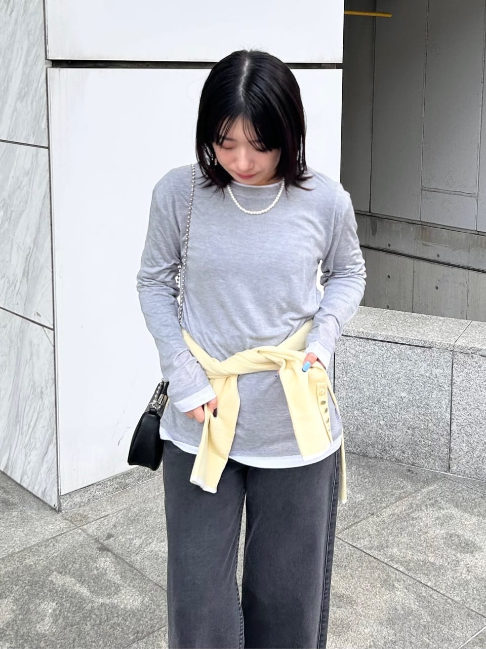 RINAさんの「OPAQUE.CLIP｜配色レイヤードロングスリーブTシャツ【洗える】」を使ったコーディネート