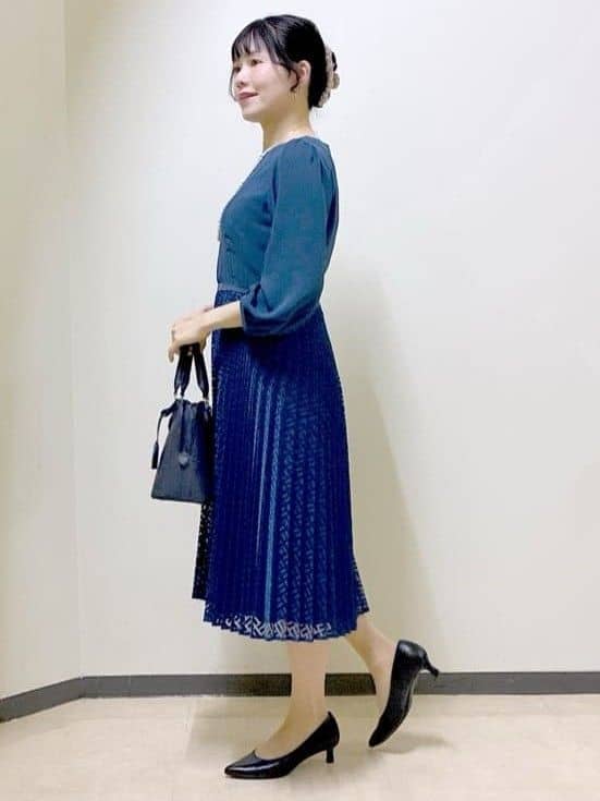  beni_gingerさんの「Reflect｜【SS-4Lサイズ】シフォン&times;幾何柄レースプリーツワンピース」を使ったコーディネート
