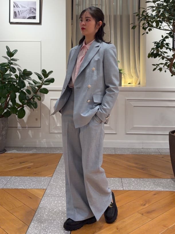 pupiさんの「DRESSTERIOR｜【セットアップ可】リネンブレンドダブルブレストジャケット」を使ったコーディネート