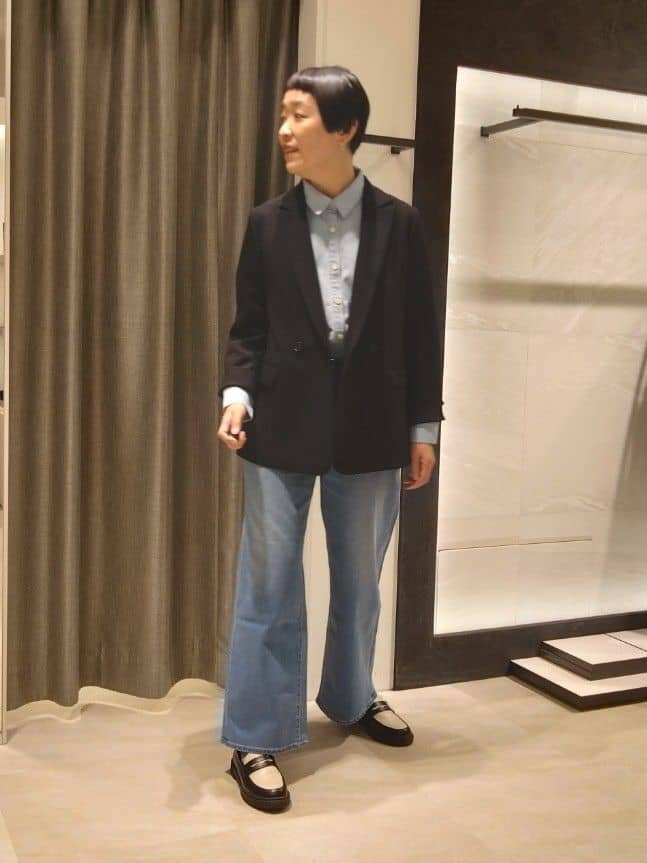 まちこさんの「UNTITLED｜◆【洗える/ストレッチ性】ダブルブレストジャケット」を使ったコーディネート