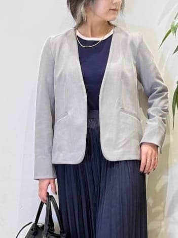 misakiさんの「SHOO･LA･RUE｜【洗濯機可/UV/SS-3L】すっきり好印象 ノーカラージャケット」を使ったコーディネート