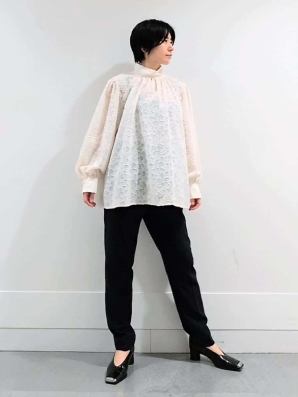 ミズタさんの「UNTITLED｜【セレモニー/洗える/シアー】カットジャカード ボウタイブラウス」を使ったコーディネート