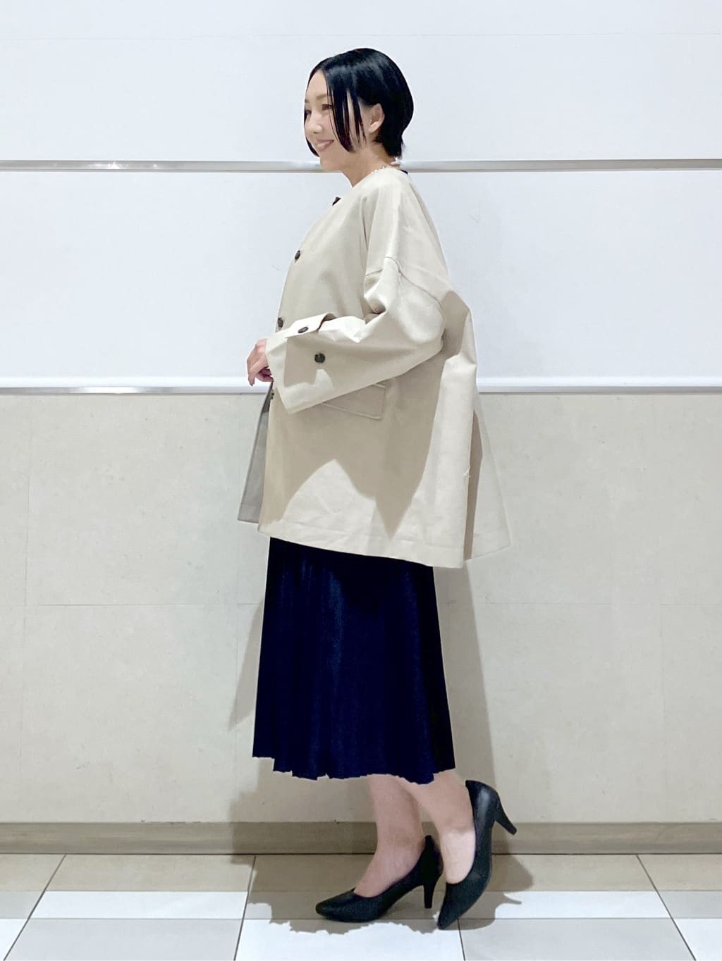eriko さんの「Dessin｜【花粉ガード/撥水加工/洗える】クルーネックスプリングコート」を使ったコーディネート