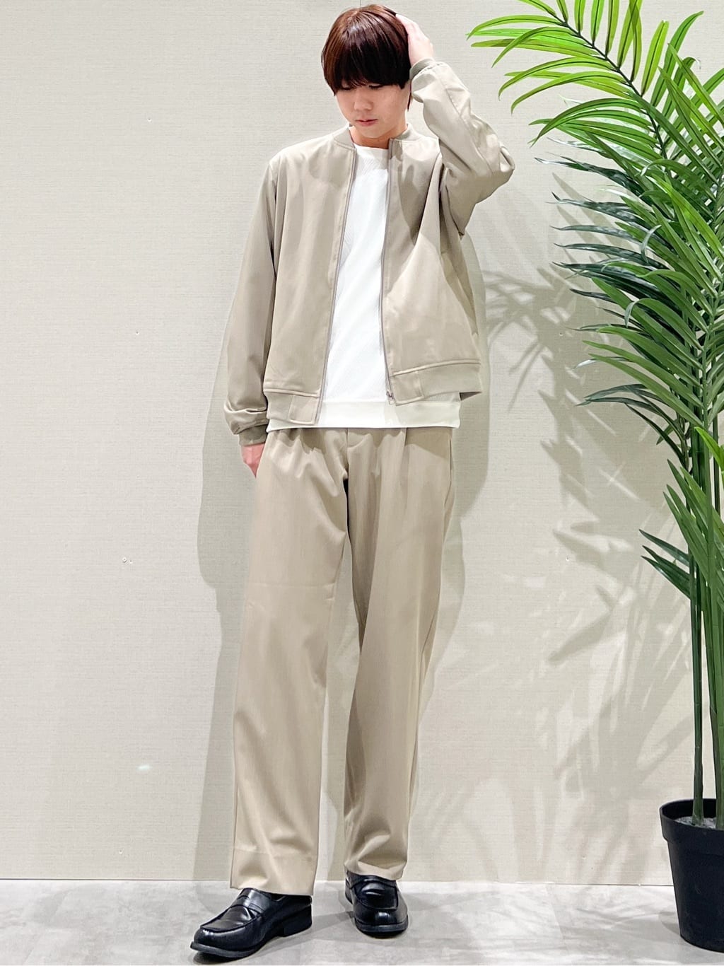 SHI-MAさんの「THE SHOP TK｜FLEX LINE ストレッチリブブルゾン　ストレッチ/防シワ/マシンウォッシャブル/セットアップ可」を使ったコーディネート