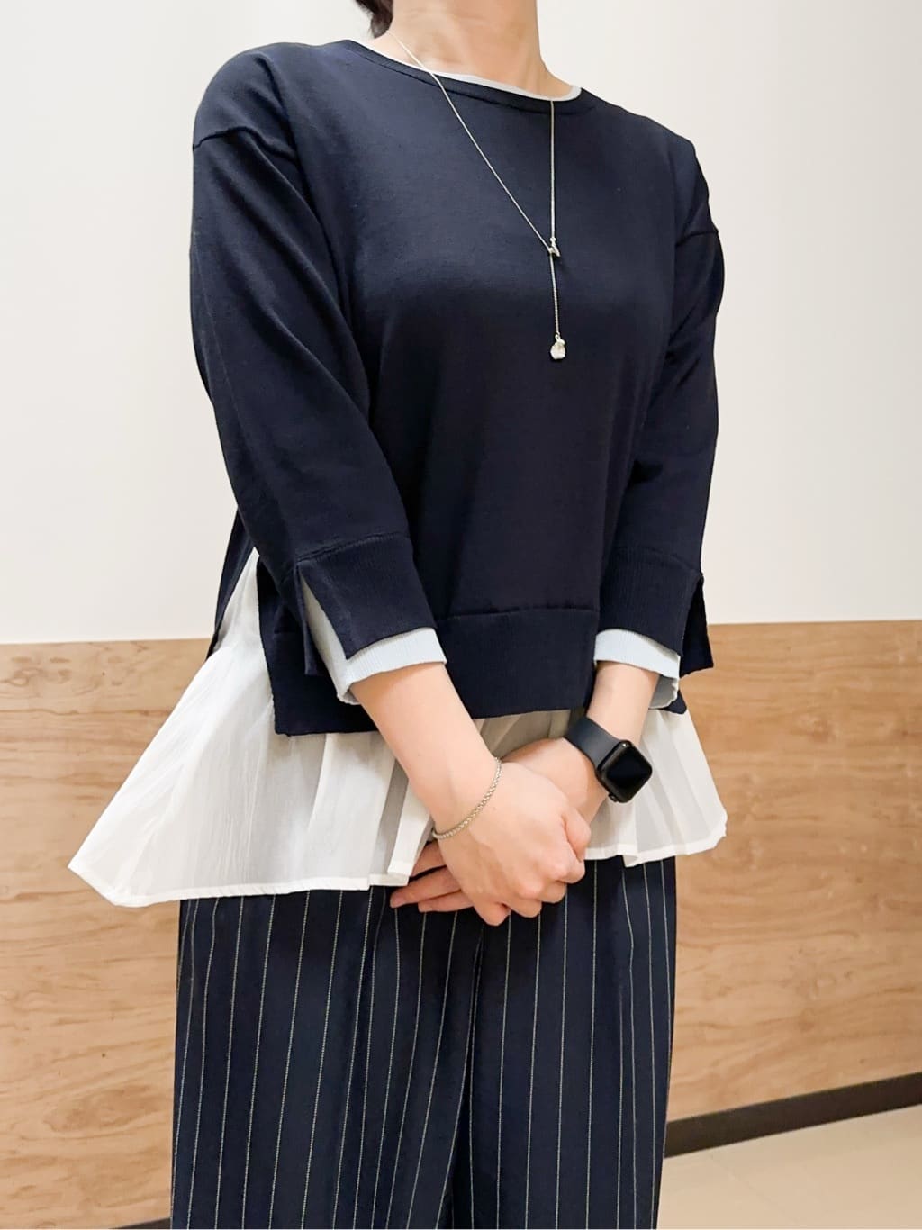 すーさんの「grove｜リネンライクストライプワイドパンツ」を使ったコーディネート