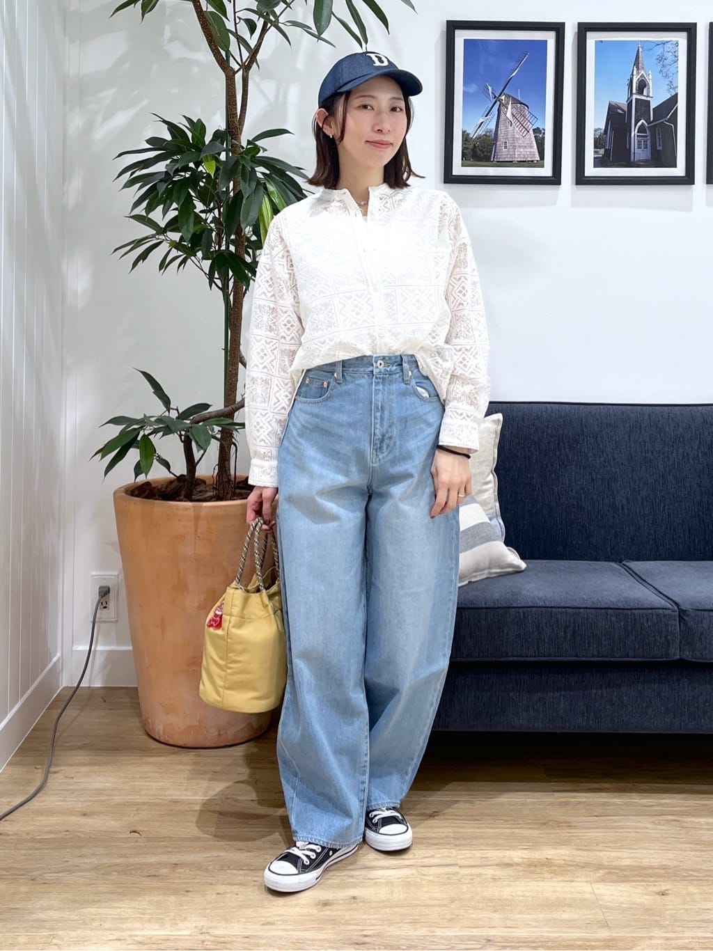 canaさんの「Dessin｜【洗える】スクエアレースノーカラーシャツ」を使ったコーディネート