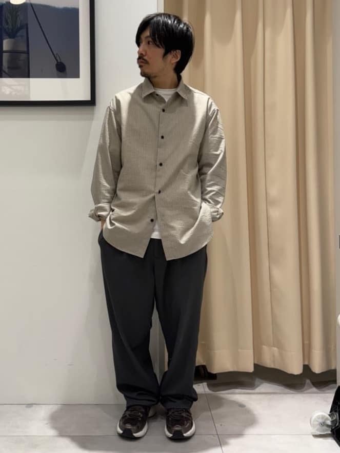 はさんの「THE SHOP TK｜【爽やかで好印象】サッカーストライプシャツ 洗濯機OK」を使ったコーディネート