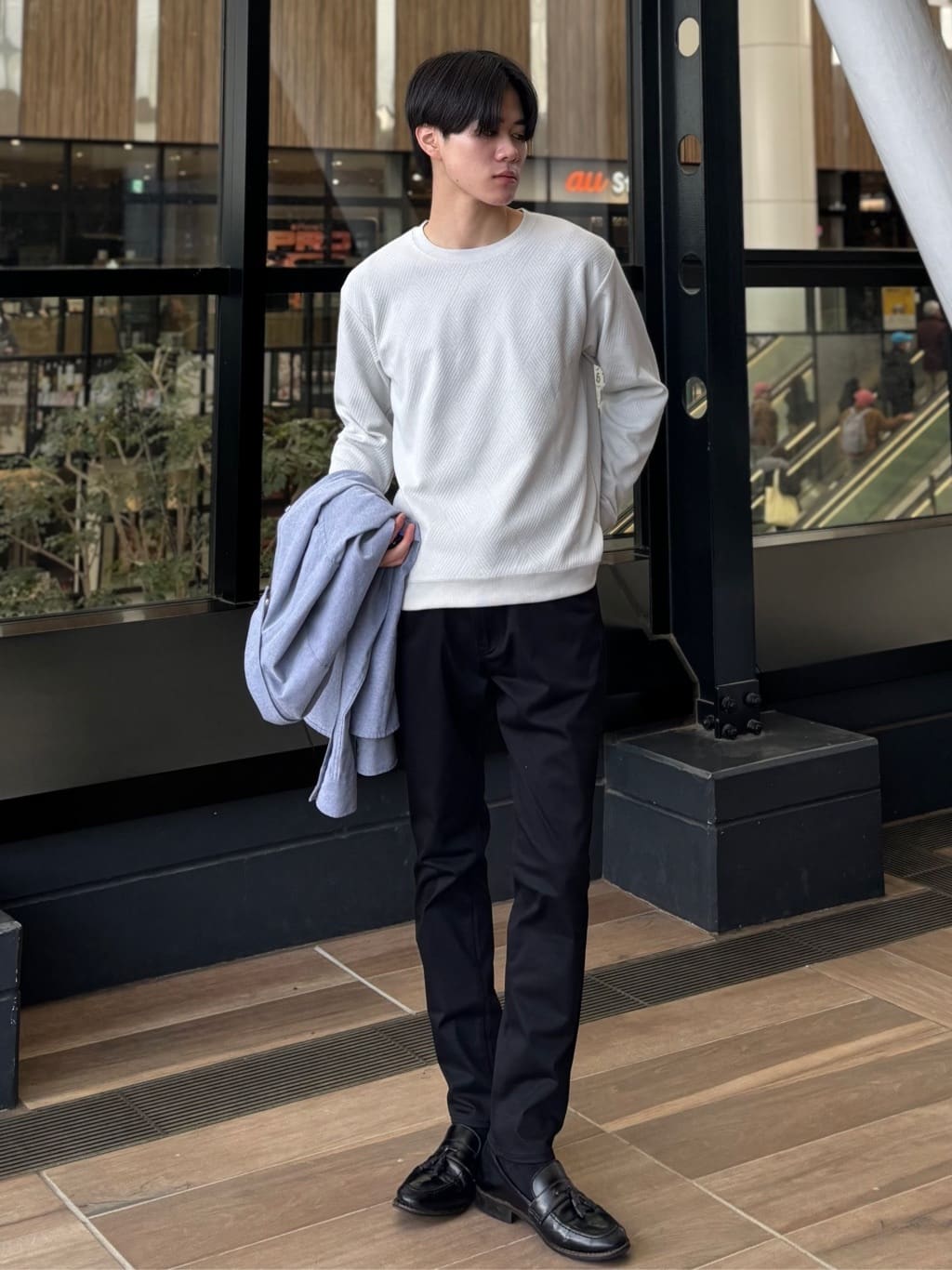 うらしーさんの「THE SHOP TK｜【POLO BCS 別注】 アソート長袖シャツ ストライプ／グレー／デニム」を使ったコーディネート