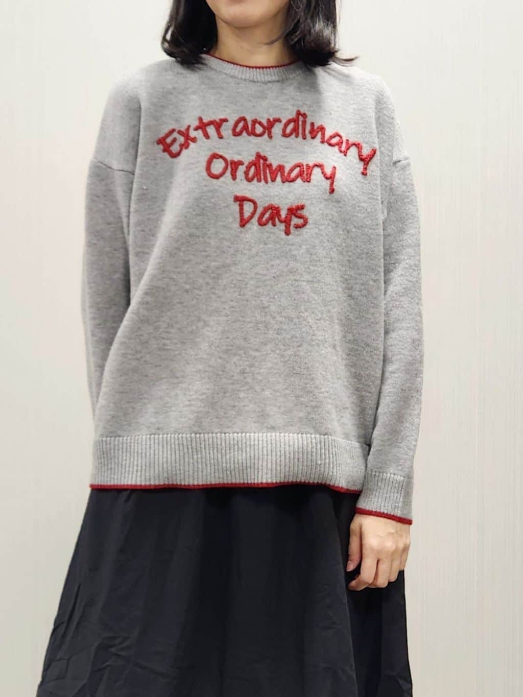 naraさんの「Dessin｜【洗える】ペイント風刺繍入り配色ラインニット」を使ったコーディネート