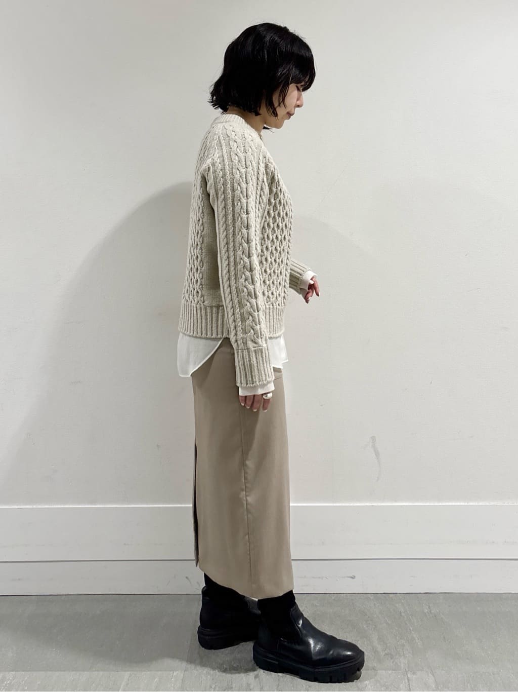 モエカさんの「UNTITLED｜【洗える】スポンディッシュ ケーブル柄ニット」を使ったコーディネート