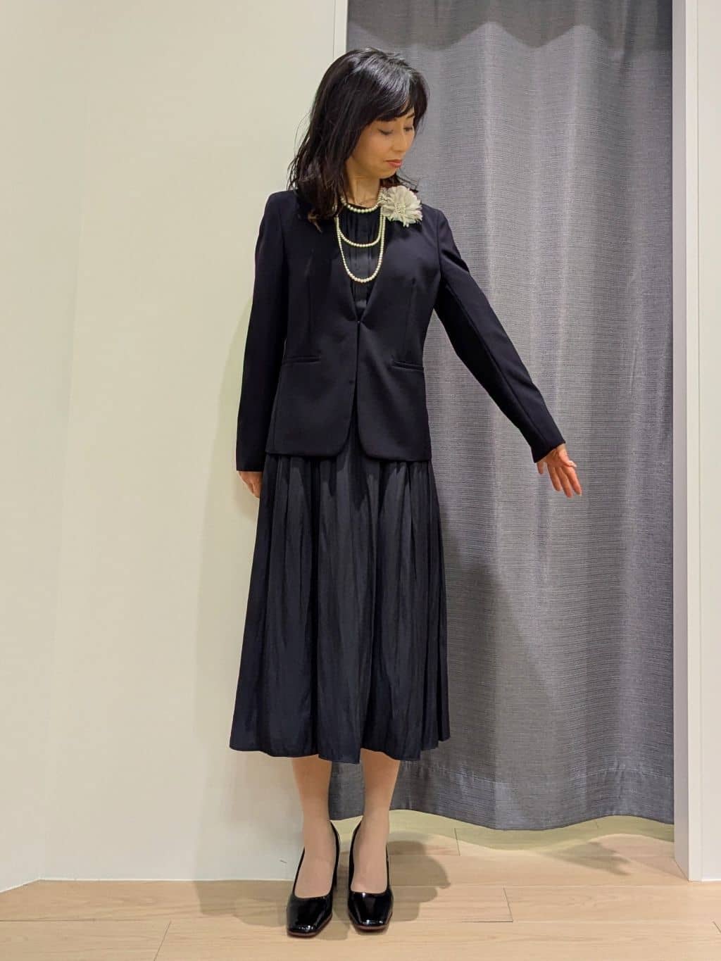 miiさんの「INDIVI｜【洗える】ギャザーフレアワンピース」を使ったコーディネート