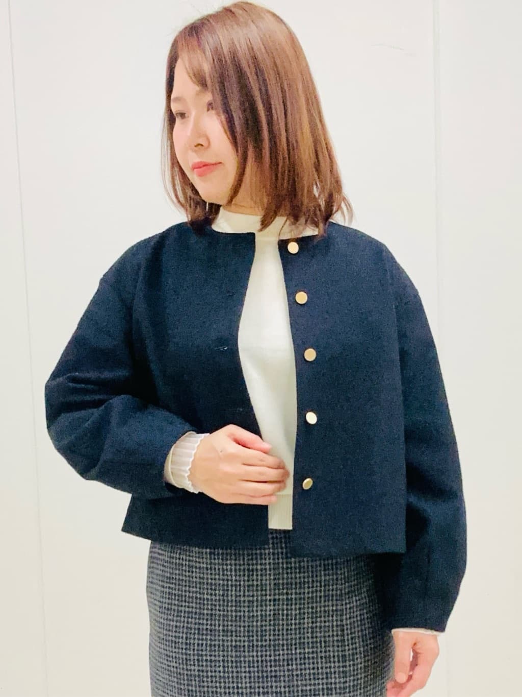 haseさんの「Reflect｜【秋映え／重ね着風スタイルに◎】フリルプリーツスリーブニット」を使ったコーディネート