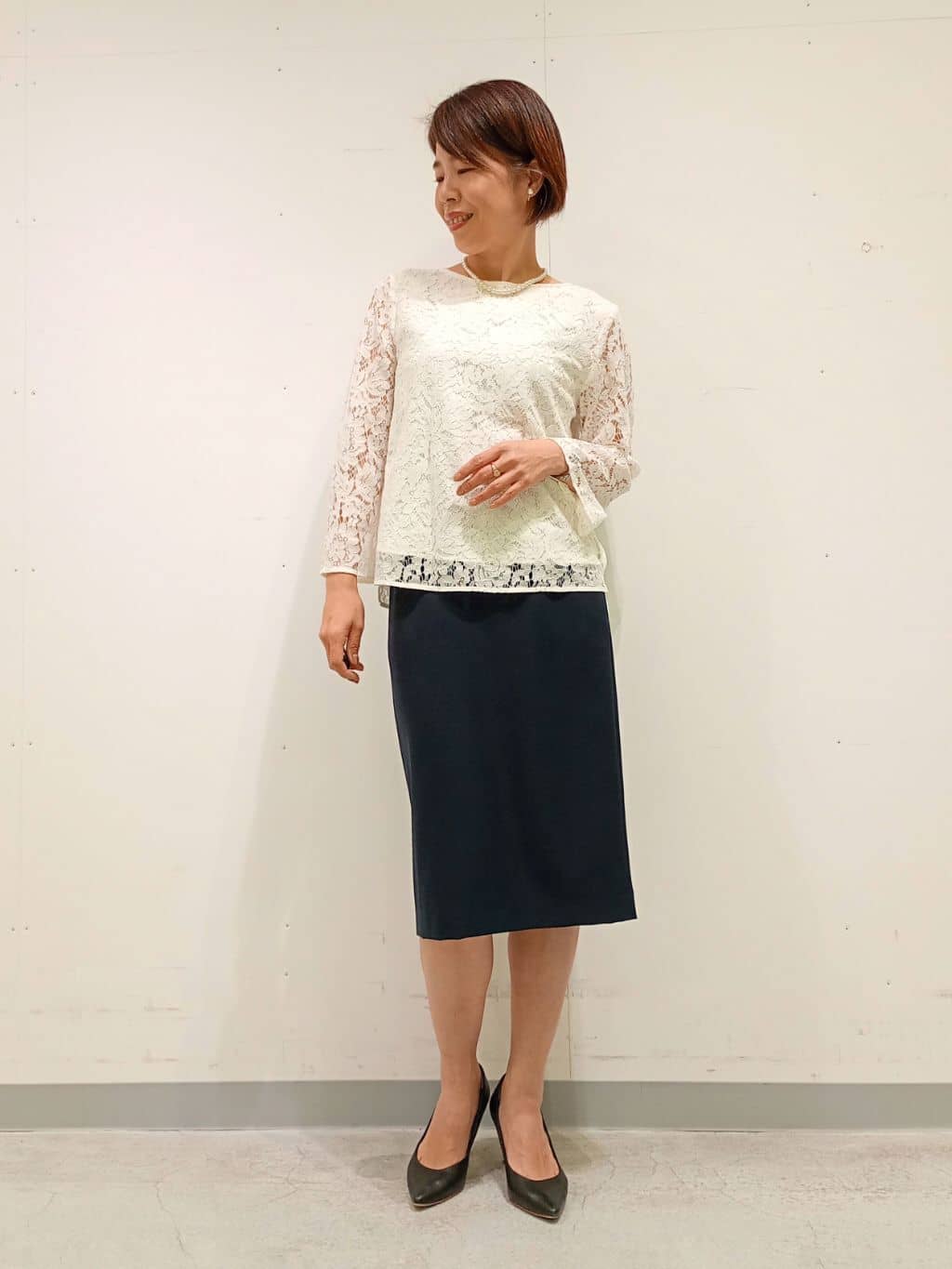 Kさんの「INDIVI｜【定番スーツ／UVケア／洗える】ウール調ノーカラージャケット」を使ったコーディネート