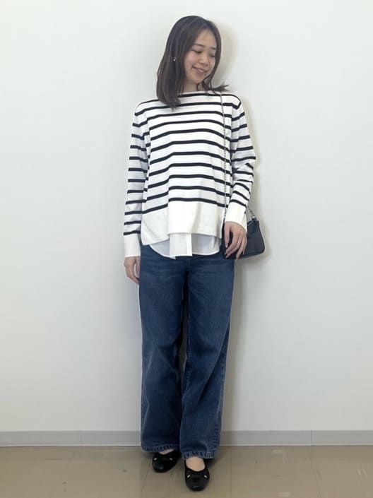 miyuuさんの「OPAQUE.CLIP｜リラクシーボートネックニット／オーガニックコットン混【洗濯機OK／UVケア】《5col》」を使ったコーディネート