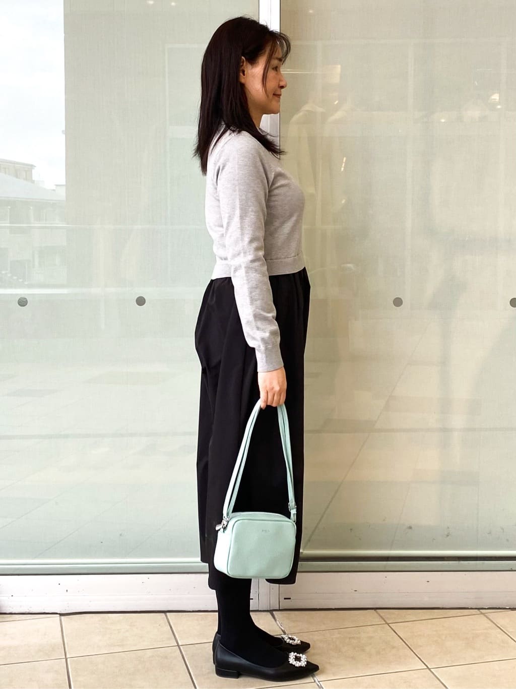 Jeanさんの「OPAQUE.CLIP｜ダブルポロ衿ニットドッキングワンピース【洗濯機OK】」を使ったコーディネート