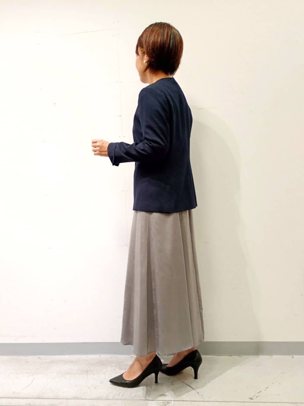 Kさんの「INDIVI｜【洗える／通勤／スーツ】メランジストレッチ ノーカラージャケット」を使ったコーディネート