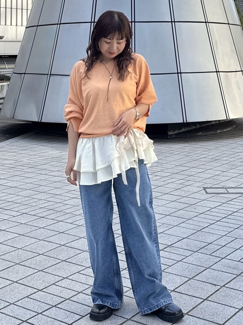 chikoさんの「OPAQUE.CLIP｜リラクシードルマンスリーブニット【洗濯機OK／抗ピル】」を使ったコーディネート