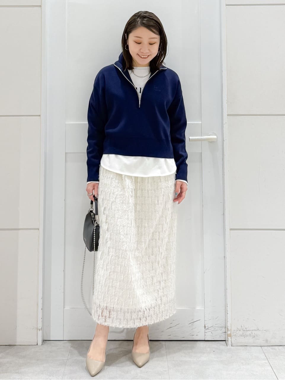 yuka.aさんの「OPAQUE.CLIP｜ハーフZIP刺繍ロゴニット【洗濯機OK】」を使ったコーディネート