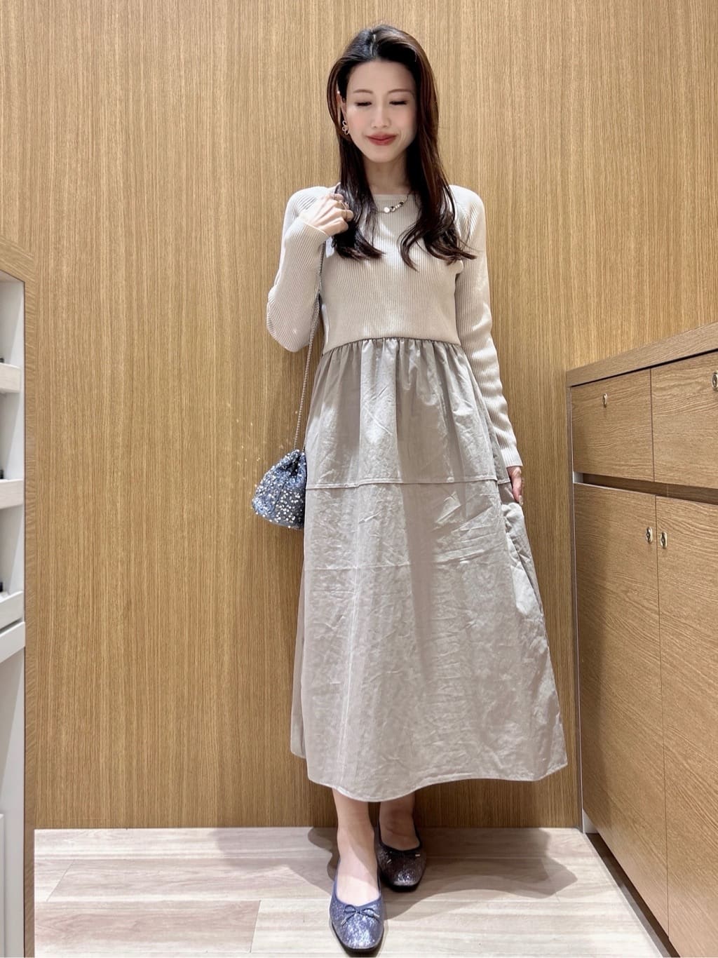 maiさんの「OPAQUE.CLIP｜リブニットドッキングワンピース【洗濯機OK】」を使ったコーディネート