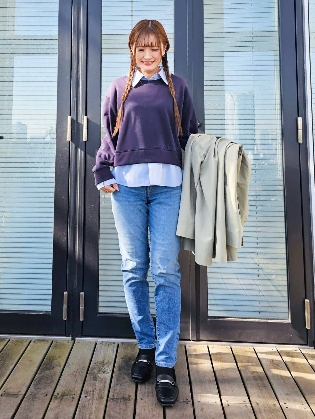 ゆゆさんの「SHOO･LA･RUE｜【防花粉/洗濯機可/S-LL】ゆったり着られる 大人のテントフーディージャケット」を使ったコーディネート