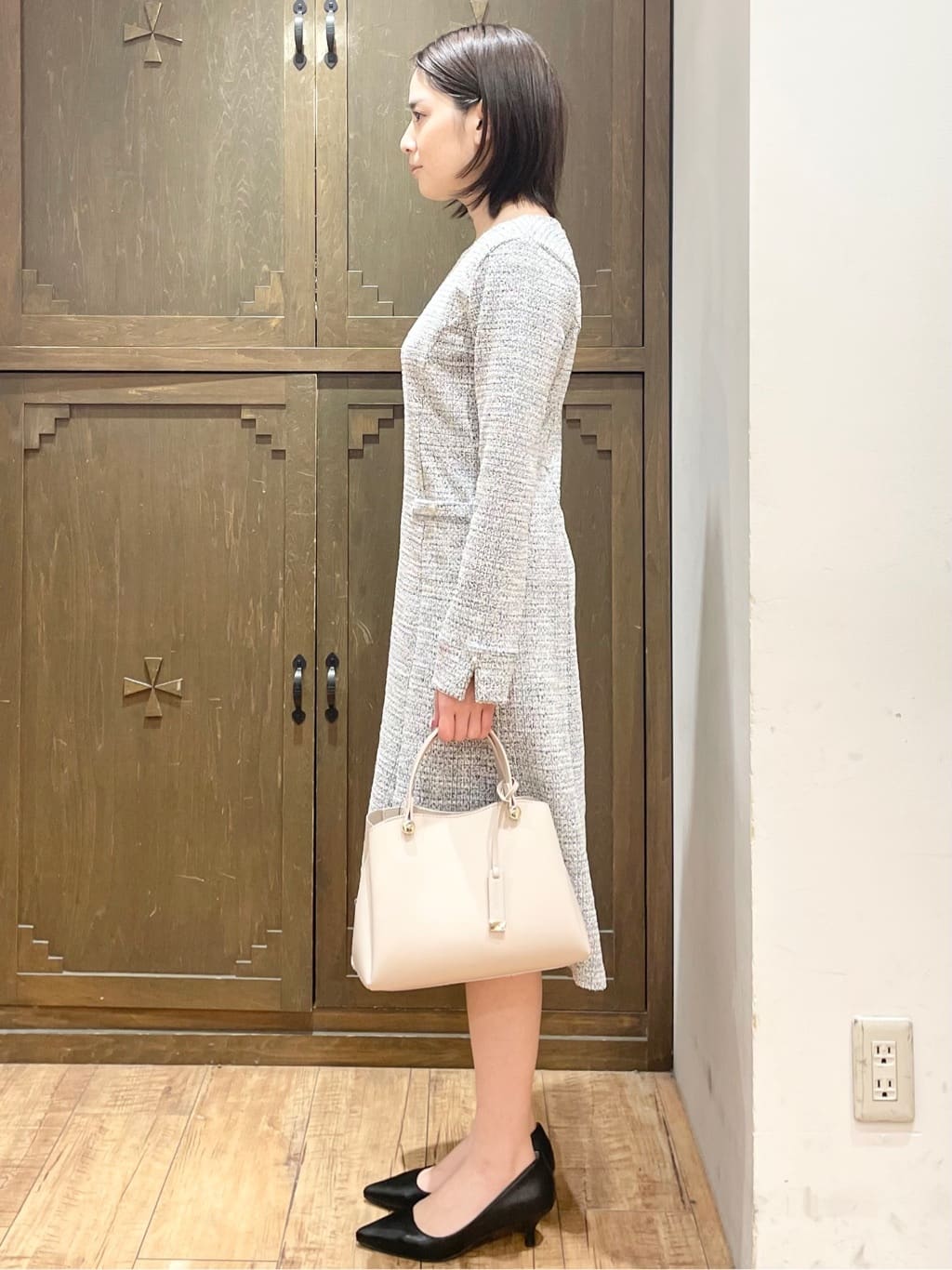 yさんの「index｜ミックスツイードフレアワンピース【洗える／イージーアイロン／ストレッチ】《S～3L》」を使ったコーディネート