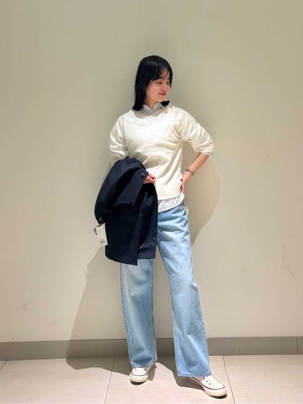 mayuさんの「Dessin｜【花粉ガード/撥水加工/洗える】クルーネックスプリングコート」を使ったコーディネート