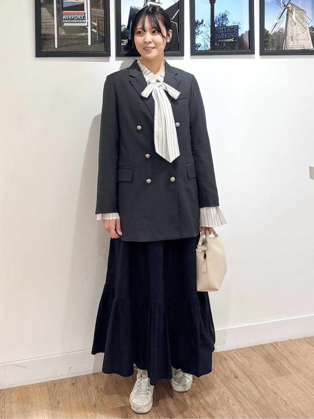 Ririkaさんの「Dessin｜【洗える】フリルボウタイストライプブラウス」を使ったコーディネート