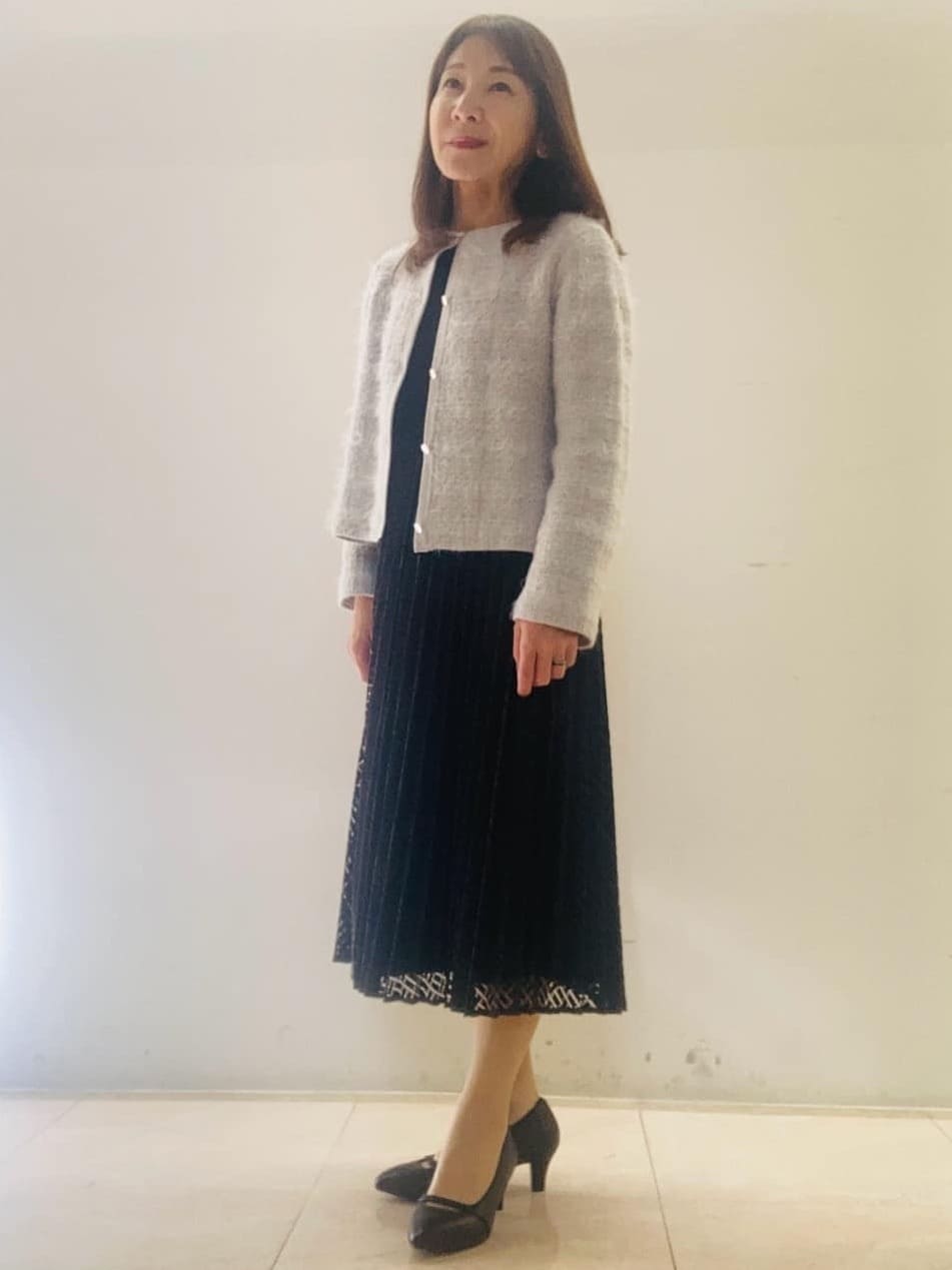 kurodaさんの「Reflect｜【SS-4Lサイズ】シフォン&times;幾何柄レースプリーツワンピース」を使ったコーディネート