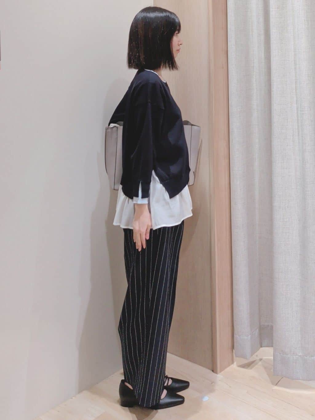 Yuiさんの「grove｜リネンライクストライプワイドパンツ」を使ったコーディネート