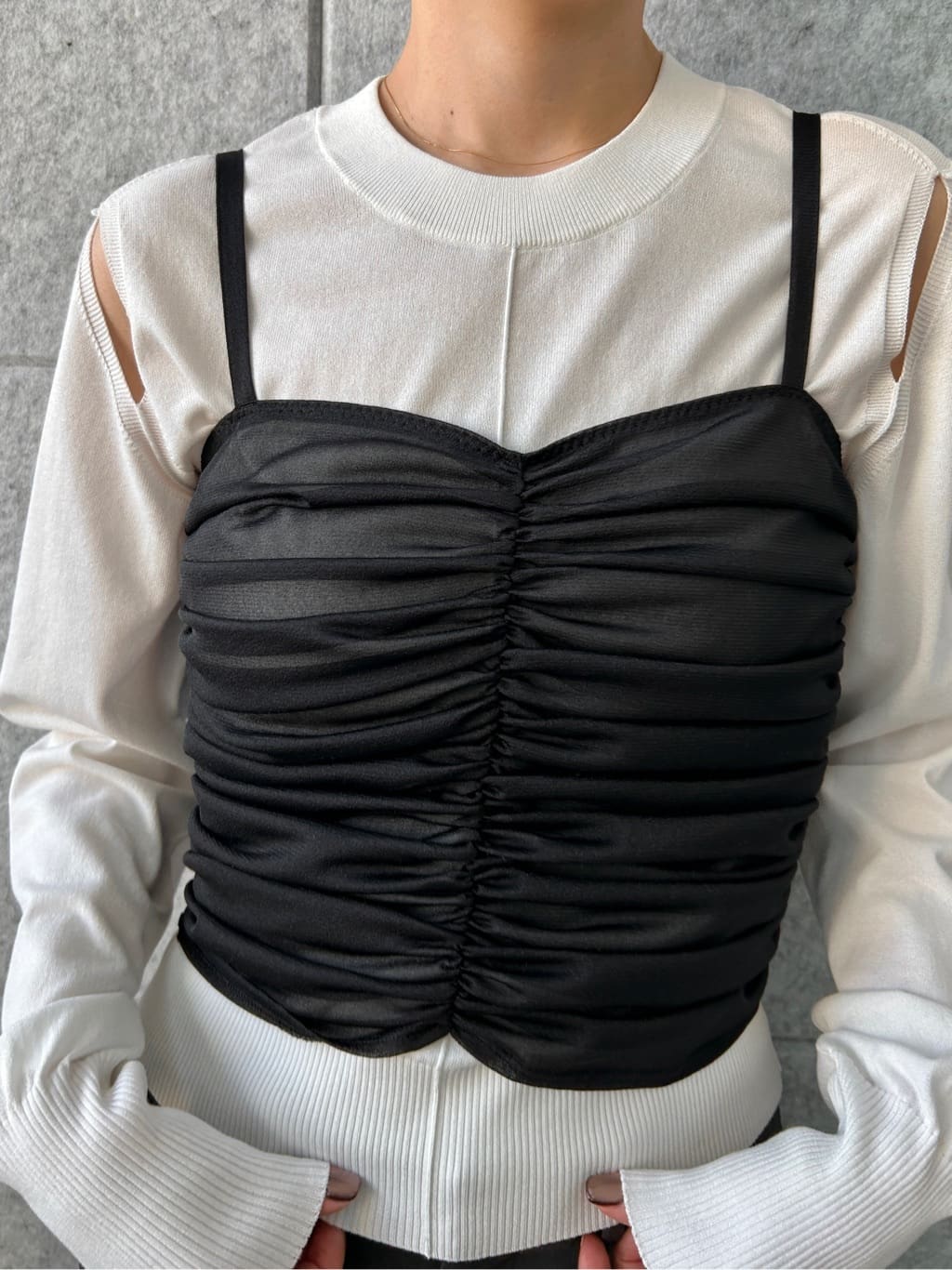 harunaさんの「CODE A｜organza shirring cami」を使ったコーディネート