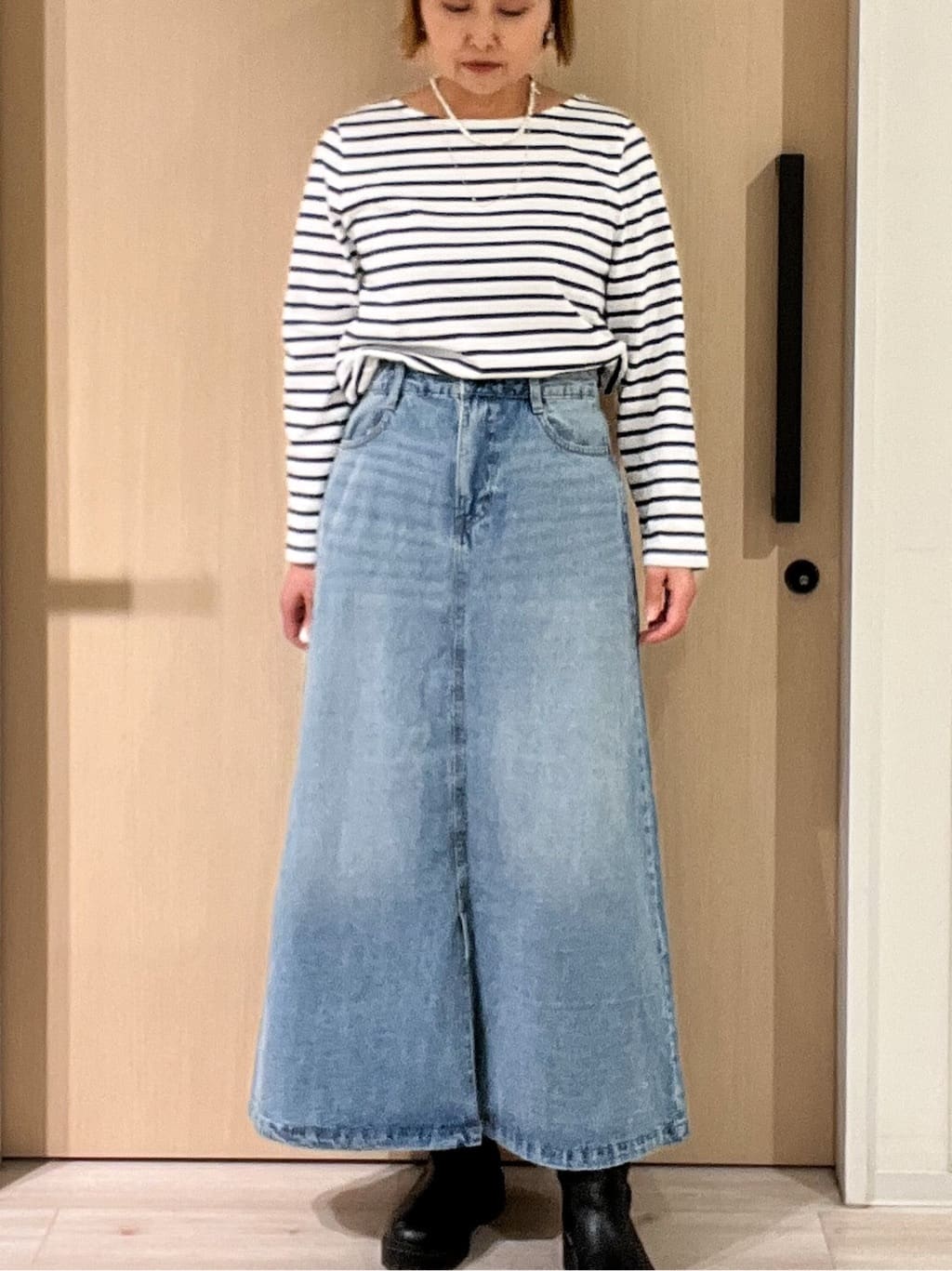 ぷくりんさんの「SHOO･LA･RUE｜【SHOO・LA・RUE DENIM】シンプルだから使いやすい Aラインスカート」を使ったコーディネート