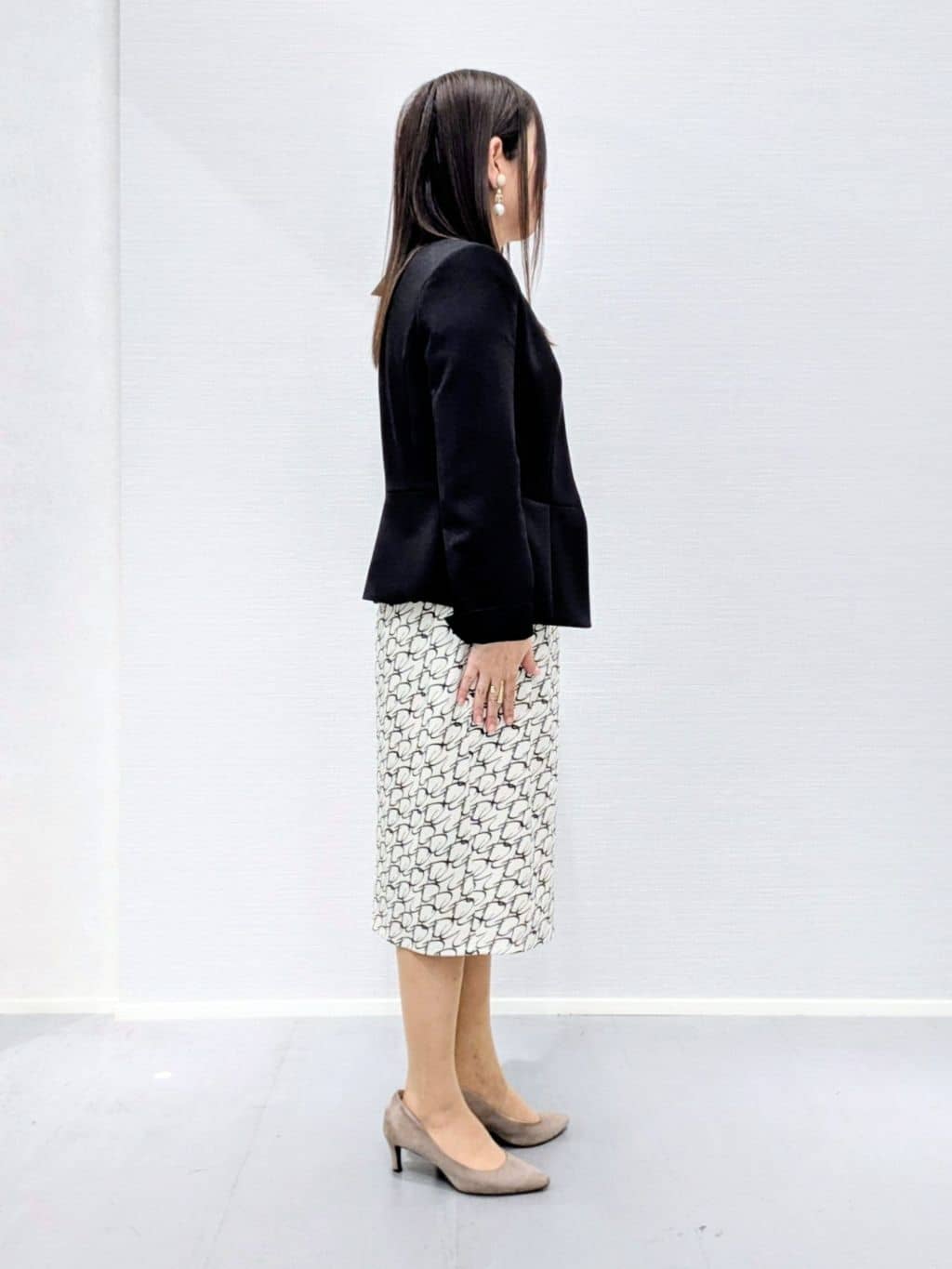 makkyさんの「UNTITLED｜【手洗い可／日本製／スーツ可】ペプラムデザイン　カラーレスジャケット」を使ったコーディネート