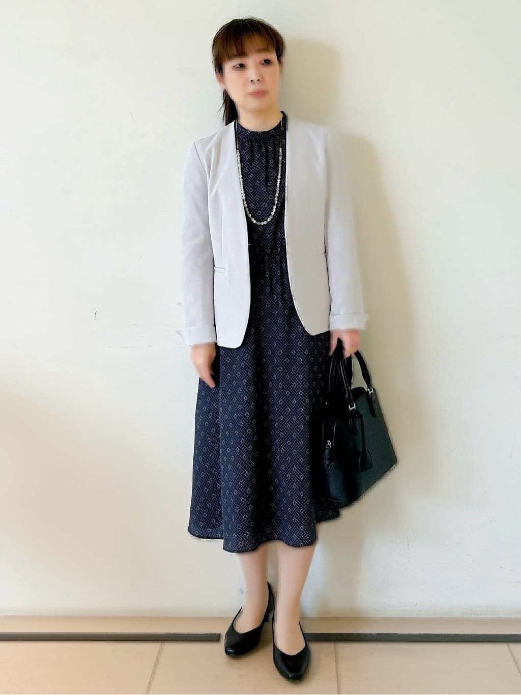 ひーさんの「Reflect｜【きちんと見え／通勤／セレモニーにおすすめ◎】ドット&times;ダイヤ柄ワンピース」を使ったコーディネート