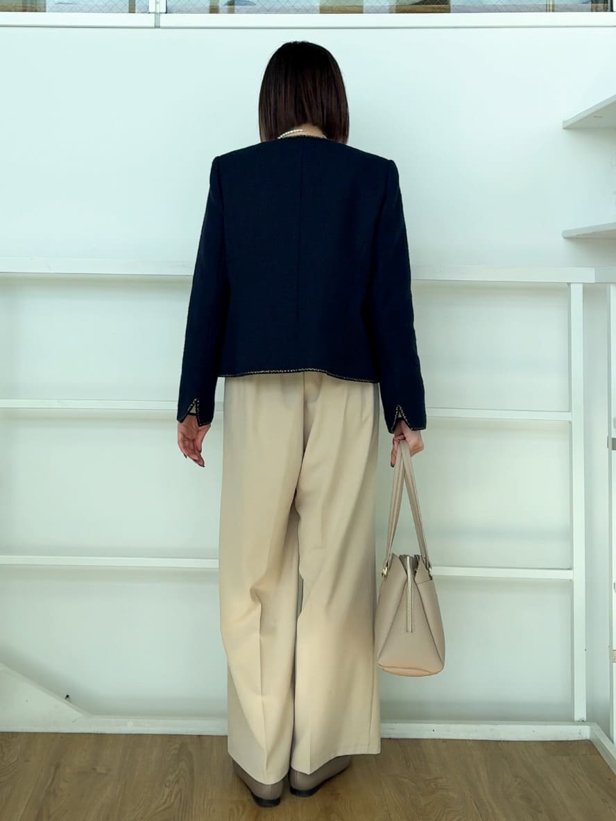𝐜𝐡𝐢𝐤𝐚さんの「SHOO･LA･RUE｜【S-3L】オンとオフで印象が変わる ライトツイードジャケット」を使ったコーディネート