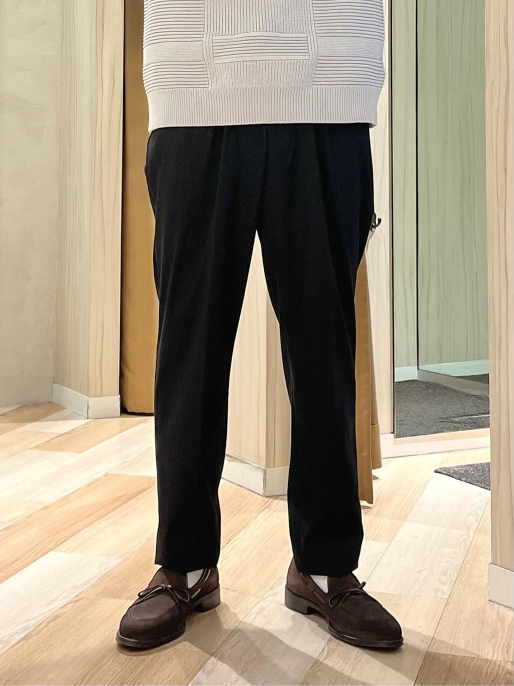 URAさんの「TAKEO KIKUCHI｜畦編みチェック プルオーバーニット」を使ったコーディネート