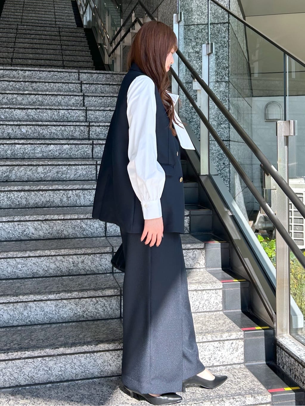 Risaさんの「OPAQUE.CLIP｜金ボタンダブルブレストテーラードジレ／セットアップ対応【洗える】《S～LL》」を使ったコーディネート